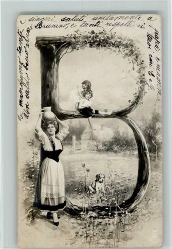 1903 Jugendstil - Frau und Kinder - Buchstabe B, Fotoverlag NPG Serie 195 AK