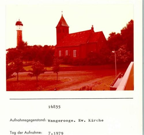 Nordseeheilbad Wangerooge Evangel. Kirche Foto montiert auf Karton