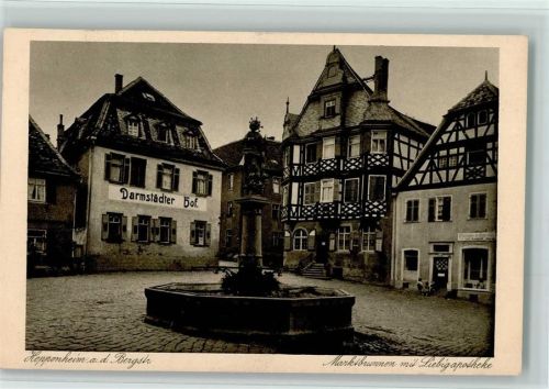 Heppenheim Marktbrunnen mit Liebigapotheke Darmstädter Hof