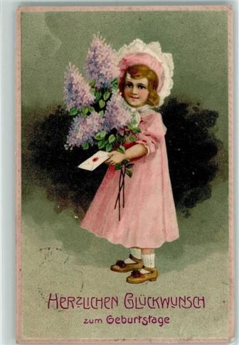 1909 Gewburtstag - Mädchen mit einem Brief und Flieder AK