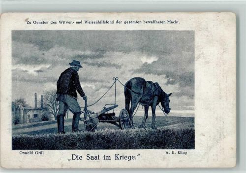 Die saat im Kriege - Bauer mit einem Pflug - Spenden AK
