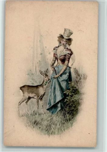 1899 M.M. Vienne - Frau mit einem Reh AK