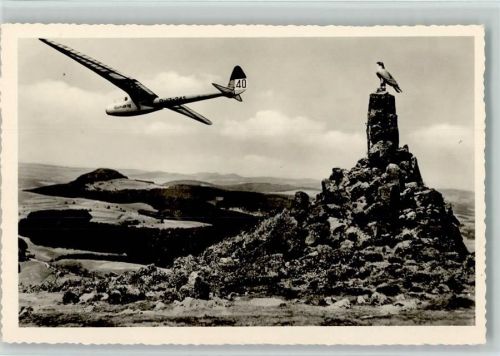 1958 Die Rhön - Fliegerdenkmal und Segelflugzeug AK