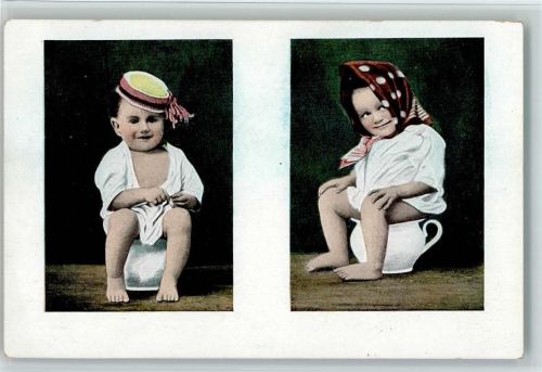 1900 serie 201 - Mädchen mit Kopftuch und Junge mit Türkenmütze , auf dem Nachttopf, gute Erhaltung AK