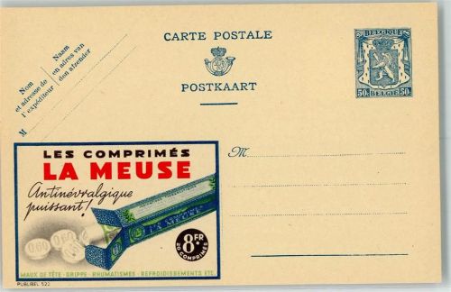 La Meuse gegen Grippe, Publibel 522 Belgische Ganzsache Wertstufe 50c blau
