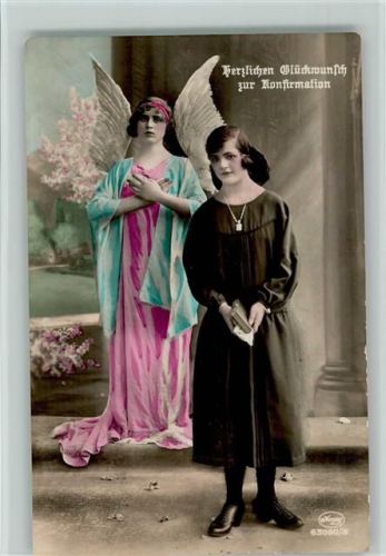 Schutzengel steht hinter dem Mädchen 1926 Foto coloriert Amag Serie 63080-3 AK