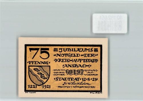 Ansbach Notgeld Jubiläums-Notgeld Wappen Rathausbau