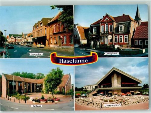 Haselünne Rückseite mit Abschürfungen bzw Kleberesten Burghotel Haus am See Rathaus