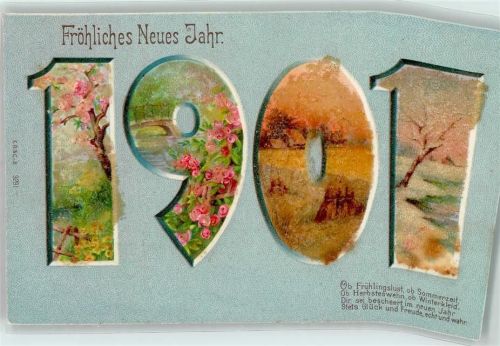 mit Glasperlenauflage Passepartout Neujahr 1901