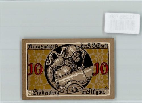 Lindenberg Notgeld 10 Pfennig Ritter mit Kanone