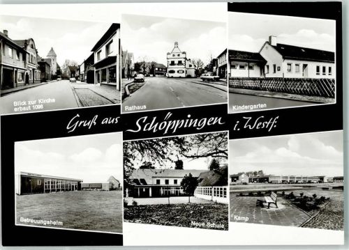 Schöppingen Rückseite mit Abschürfungen und Kleberesten Blick zur Kirche Rathaus Kindergarten Betreuungsheim Neue Schule Kamp