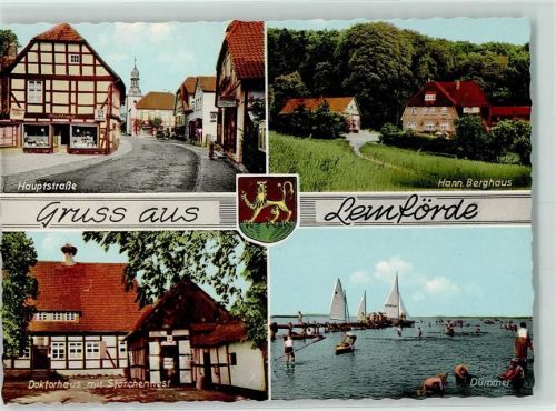 Lemförde Rückseite mit Abschürfungen bzw Kleberesten Segelschiffe auf dem Dümmersee Doktorhaus mit Storchennest