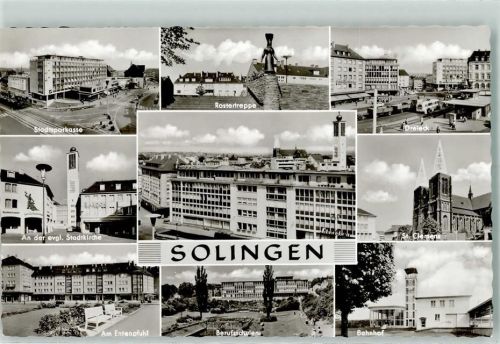 Solingen Stadtsparkasse Rostertreppe Dreieck An der Evangel. Stadtkirche St. Clemens Am Entenpfuhl Berufsschulen Bahnhof Rückseite mit Abschürfungen bzw Kleberesten