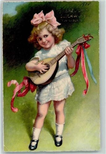 1928 Verlag NPG Serie 8268-1 Mädchen mit einer Laute Geburtstag