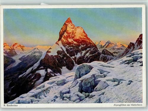 Alpenglühen am Matterhorn, sign Reschreiter AK