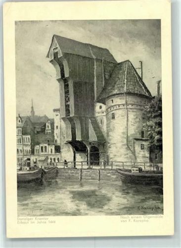 Danzig Gdansk Künstlerkarte Danziger Krantor sign Karopka