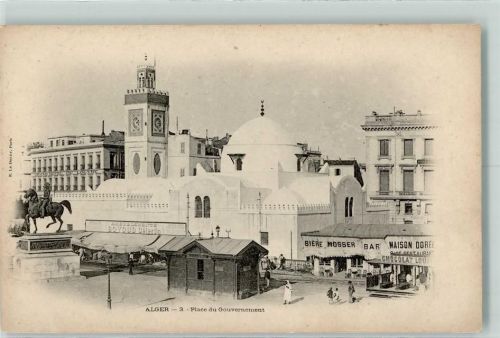 Alger 1903 Place de Gouvernement , Gran d Hotel du Louvre, Bar Biere Mosser, Moschee
