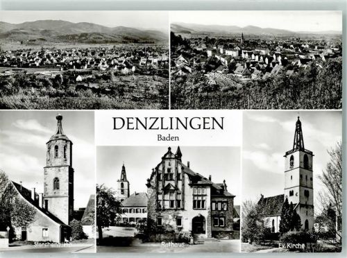 79211 W7819 Denzlingen Gebrauchsspuren Rückseite mit Abschürfungen und Kleberesten Storchenturm Rathaus Ev. Kirche