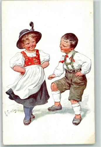 Verlag BKW Serie 564-3 Kinderpoesie Trachten Tanz AK Feiertag, K.