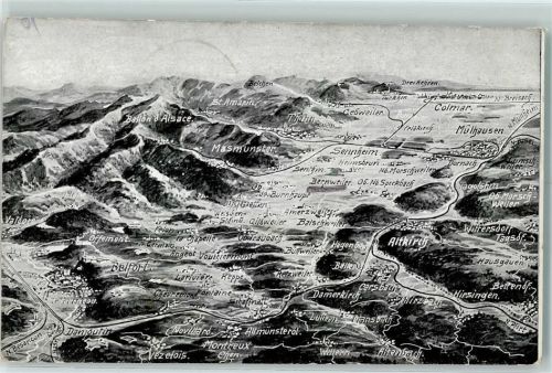 Belfort 1915 Landkarte Das Schlachtfeld in den Vogesen Belfprt und das Oberelsass