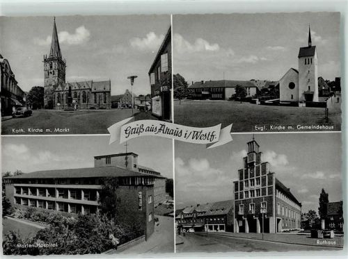 Ahaus Rückseite mit Abschürfungen bzw Kleberesten Rathaus Kath. Kirche mit Markt