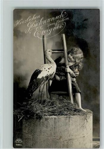 1914 Verlag Erkal Serie 4190-1 Storch und Mädchen, Freudiges Ereignis