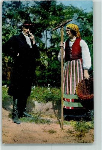 Russisch-polnische Typen Frau mit Rechen und Korb