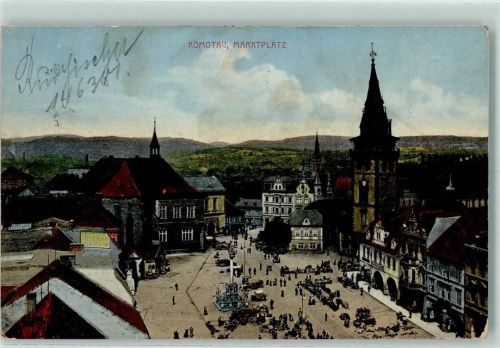 Chomutov 1913 Marktplatz , Marktszene AK