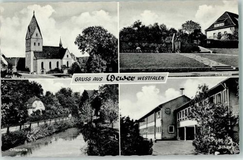 Wewer Rückseite mit Abschürfungen und Kleberesten Kirche Ehrenmal Schule