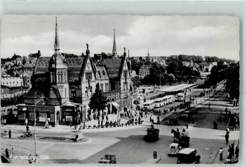 Flensburg Zentraler Omnibusbahnhof Omnibusse Pferdefuhrwerk