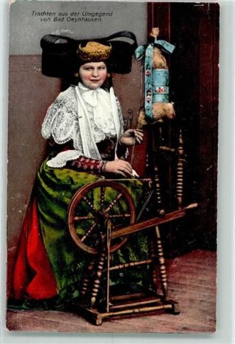 Bad Oeynhausen 1908 Tracht Frau am Spinnrad AK