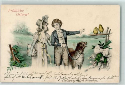1908 Kinderpoesie Hund Küken Biedermeier