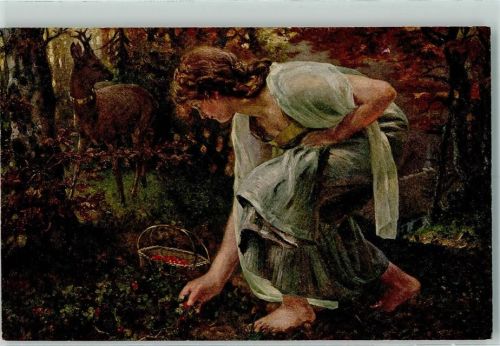Nr. 92 sign. H. Neuhaus "Ein Märchen" Beeren im Wald sammeln AK