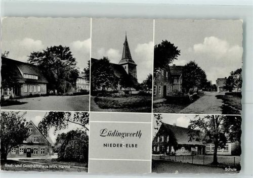 Lüdingworth Rückseite mit Abschürfungen bzw Kleberesten Gasthaus Harms Schule