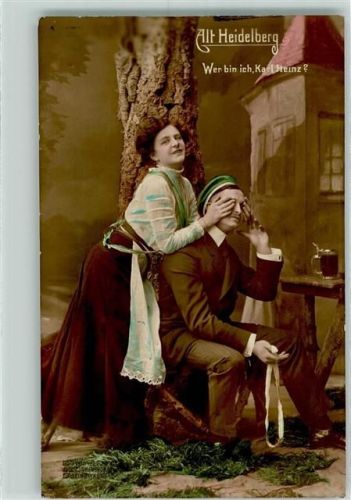handcoloriert Serie Alt Heidelberg Bier trinken Studentika 1915