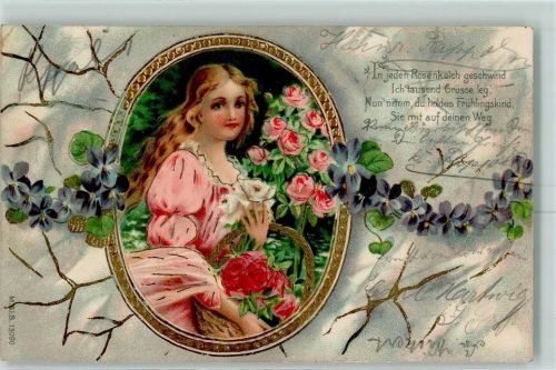 1902 Passepartout Poesie / Liebe Rosen AK