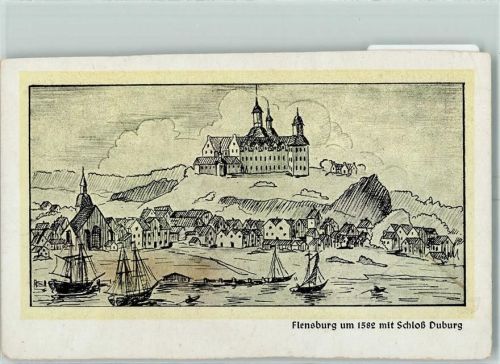 Flensburg Schloß Duburg Flensburg um 1582 Künsterlkarte