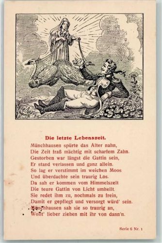 Serie 6 Nr. 1 Baron von Münchhausen v.d. Wiege bis zum Grabe AK