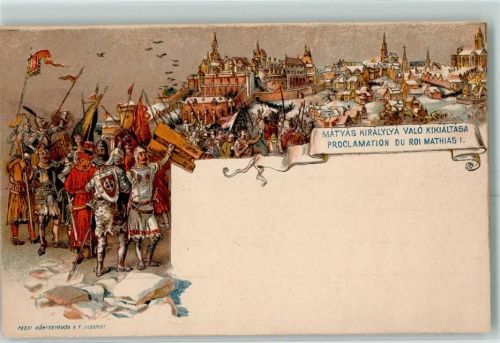Budapest Lithographie Proklamtion Burg