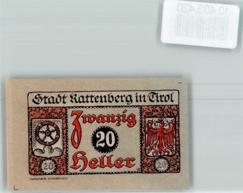Rattenberg Notgeld Kassenschein 20 Heller