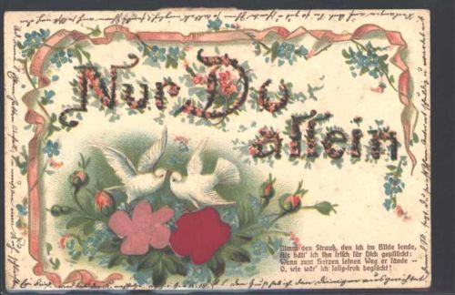 1905 Nur Du allein Tauben Vergissmeinnicht Prägedruck