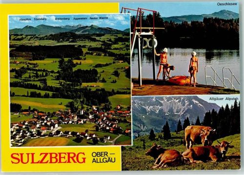Sulzberg Fliegeraufnahme Oeschlesee Kühe Rückseite mit Abschürfungen bzw Kleberesten