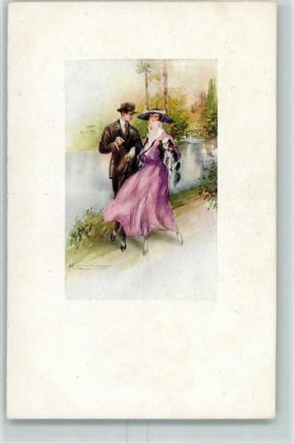 sign. M. Santino Liebespaar passepartout Art Deco AK