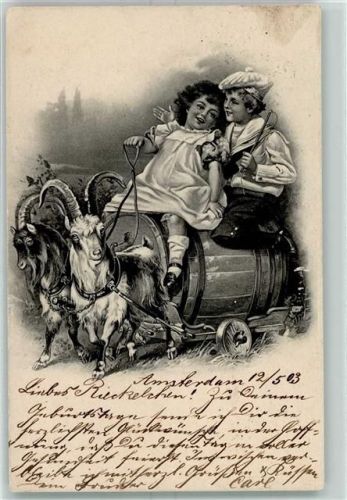 1903 Bierfass wird von Ziegen gezogen AK
