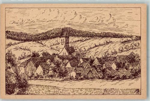 Ostrach Kirche Dorf Zeichnung sign. N. Z.
