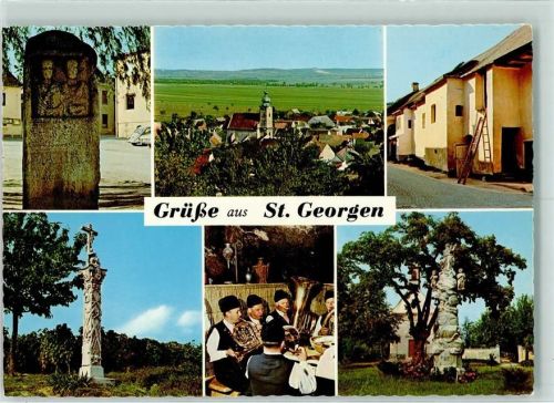 7000 Sankt Georgen am Leithagebirge - Attilastein Blick vom Leithagebirge Schulgasse Weingarten-Säule Bauernkapelle Himmelfahrt-Säule