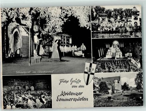 Koblenz 1958 Koblenzer Sommerspiele Wappen Serenade Mauer Operette auf dem Rhein Oper im Blumenhof Schauspiel im Blumenhof Blumenhof