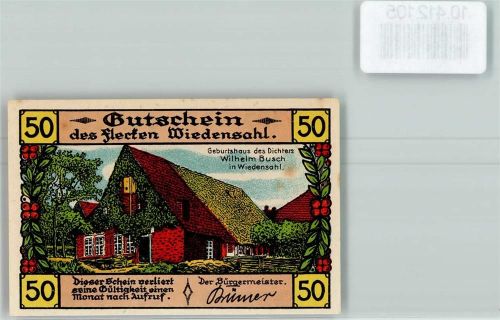 Wiedensahl Notgeld Geburtshaus W. Busch