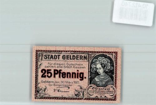 Geldern Notgeld Herzogin Elisabeth