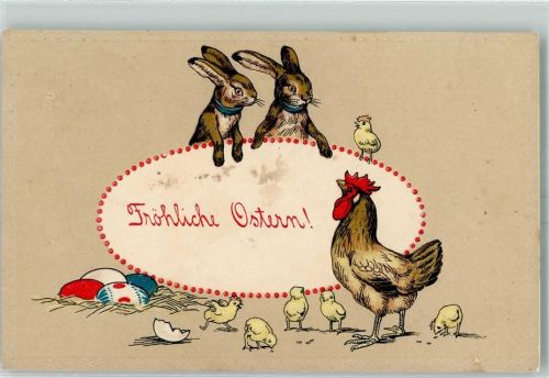 1913 Ostern Küken Hase Huhn AK
